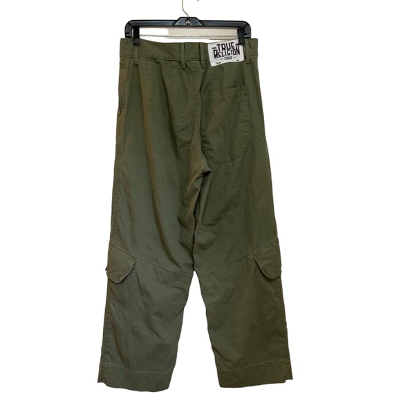 True Religion Unisex Khaki Utility Wide Leg Cargo Pant sz 00 Runs Large 31" - Picture 3 of 8